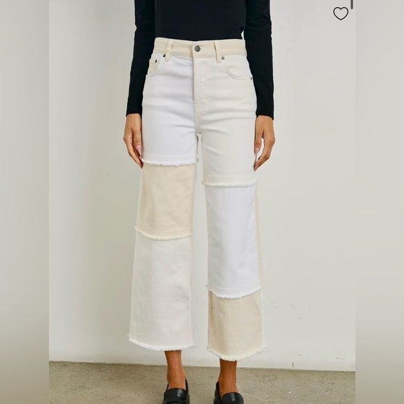 Rails NWT Getty Crop Wide Leg Ecru Patchwork Jeans Raw Hem Button Fly Women’s 31 - Picture 3 of 11